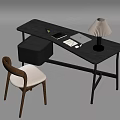Modern Black Home Office Desk With Wooden Chair Lamp Laptop And Stationery