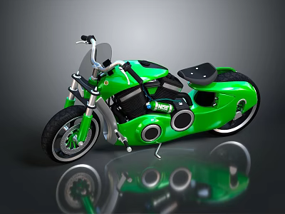 Green Modern Motorcycle With Shiny Surface Black Seat And Circular Design Elements 3d model