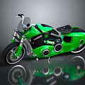 Green Modern Motorcycle With Shiny Surface Black Seat And Circular Design Elements