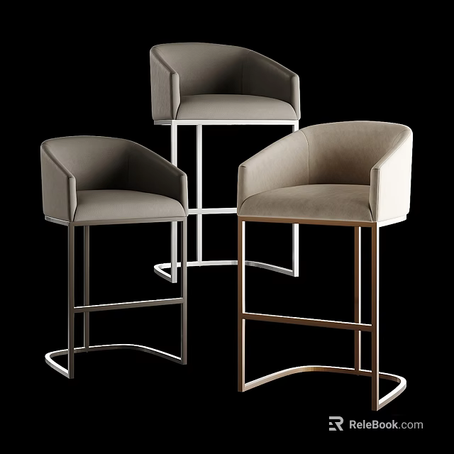Modern Bar Stools With Curved Backrests Upholstered Seats And Metal Frames 3d model