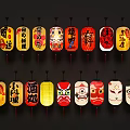 Traditional Chinese Lanterns with Colorful Designs Chinese Characters and Face Patterns