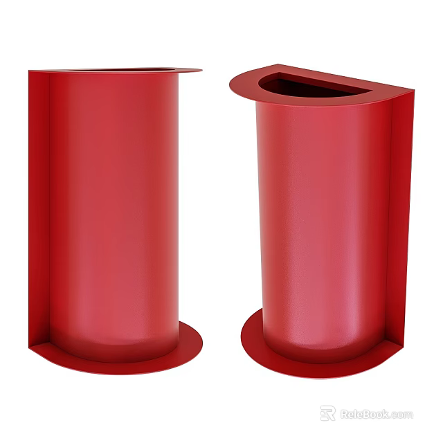 Two Red Public Trash Bins With Cylindrical Design For Outdoor Facilities 3d model 