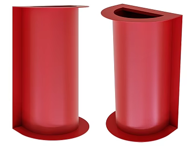 Two Red Public Trash Bins With Cylindrical Design For Outdoor Facilities 3d model
