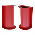 Two Red Public Trash Bins With Cylindrical Design For Outdoor Facilities