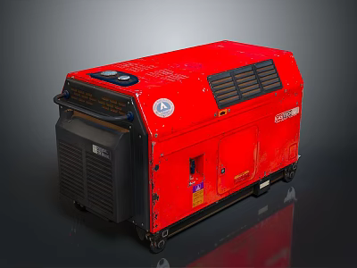 Red Household Generator With Black Control Panel Ventilation And Rolling Wheels 3d model