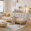 White Double Sofa With Yellow Cushions Brown Throw Blanket Wooden Frame Modern Cozy Living Room