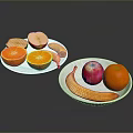 Fresh Apple Orange Banana Slices And Whole Fruits On Two White Plates