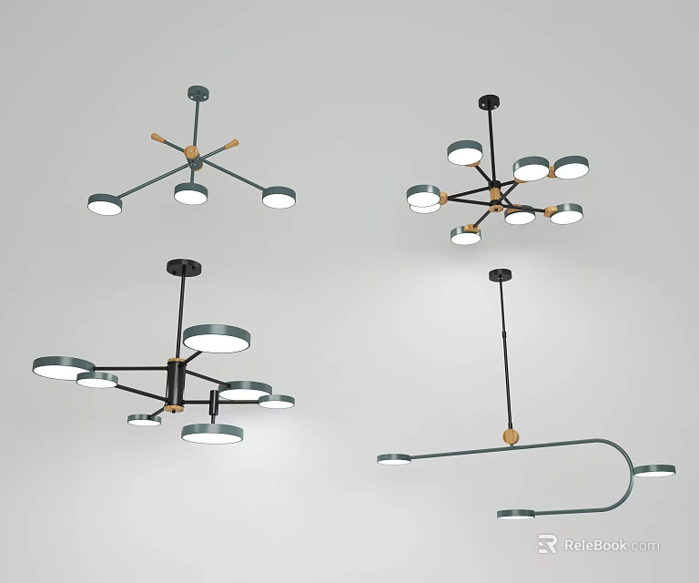 Modern Pendant Lights With Various Geometric Designs And Multiple Light Heads 3d model