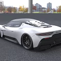 White Sports Car With Modern Sleek Body Design Black Wheels And Glass Building Outdoor Setting