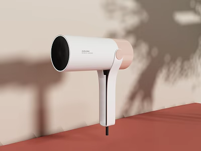 Modern White and Pink Hair Dryer as Daily Electrical Appliance on Red Surface with Shadow 3d model