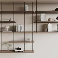 Modern Wall Mounted Shelving Unit With Books Decorative Ornaments And Small Potted Plant