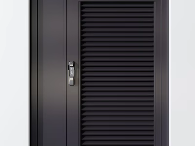 Black Steel Security Door With Safety Lock And Modern Shutter Design 3d model