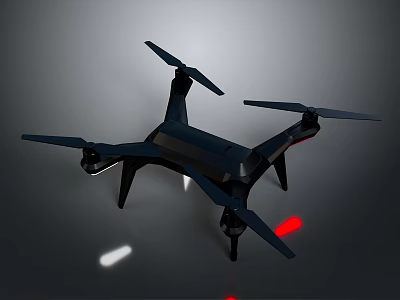 Advanced Space Aerial Mission Drone Equipped with Four Propellers and Red Navigation Lights 3d model
