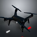 Advanced Space Aerial Mission Drone Equipped with Four Propellers and Red Navigation Lights