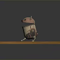 Cute Small Robot Figurine Standing On Brown Square Platform With Big Eyes