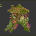 Enchanting Treehouse Architecture With Green Roof Orange Tiles Balcony Vines And Lit Windows