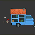 Blue Van Featuring Red Roof And Bookshelves With Books And Paper Planes
