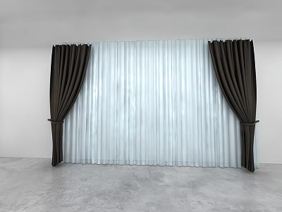 Modern Dark Curtains with White Sheer Panels in Minimalist Room Setting 3d model