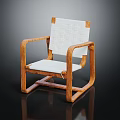 Modern Wooden Frame Chair With White Woven Seat Backrest And Armrests