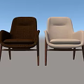 Modern Leisure Chairs With Leather Upholstery And Wooden Legs In Brown And Beige