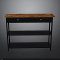 Modern Orange Top Console Table With Black Frame And Open Shelves