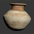 Ancient Clay Carved Sculpture Vessel With Orange White Texture And Traditional Design