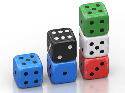 Colorful Dice Set For Board Game Entertainment With Stacked And Single Pieces 3d model
