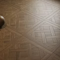 Elegant Warm Brown Wooden Flooring with Crossed Geometric Parquet Pattern and Smooth Glossy Surface