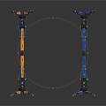 Orange And Blue Mechanical Robotic Figures With Articulated Arms And Segmented Bodies