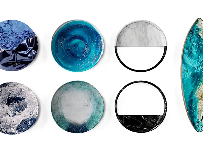 Stylish Decorative Wall Decor With Circular Shapes Blue White Black Tones And Textured Patterns 3d model