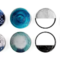 Stylish Decorative Wall Decor With Circular Shapes Blue White Black Tones And Textured Patterns
