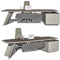 Modern Office Desk Workstation With White Chair Laptop And Storage Cabinet