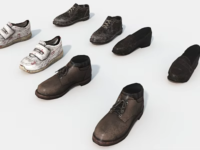 Different Types Of Daily Life Shoes Including Casual Sports And Formal Footwear 3d model