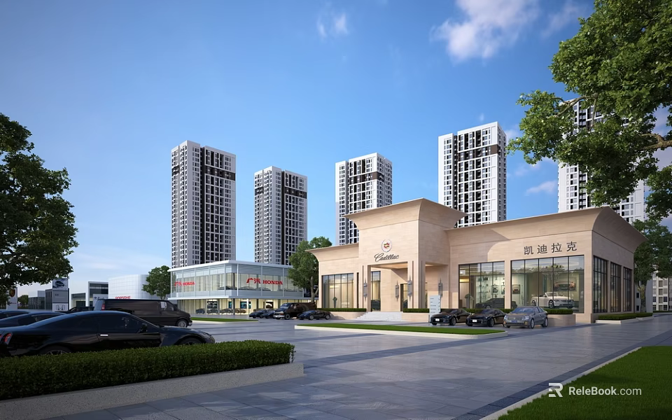 Modern High Rise Residential Buildings With Community Facilities Greenery And Parking Area 3d model 