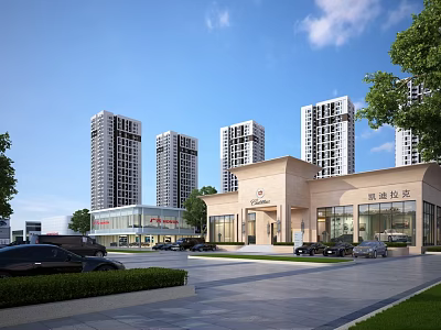 Modern High Rise Residential Buildings With Community Facilities Greenery And Parking Area 3d model