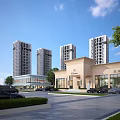 Modern High Rise Residential Buildings With Community Facilities Greenery And Parking Area