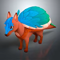 Mythical Fox Character With Blue Head Orange Body And Green Blue Feathered Back
