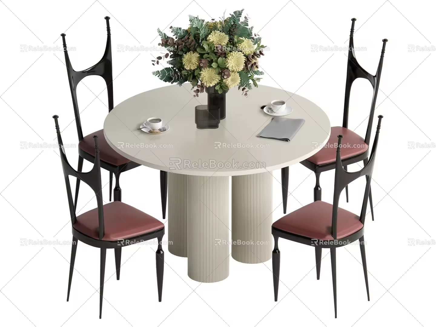 Middle style dining table and chair combination 3d model