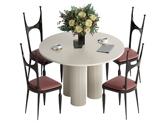 Middle style dining table and chair combination 3d model