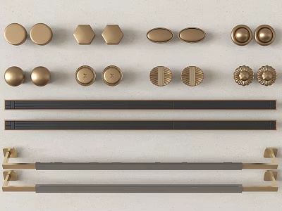 Different Metal Door Handles with Round Hexagonal Oval Bar Styles in Gold Black Gray 3d model