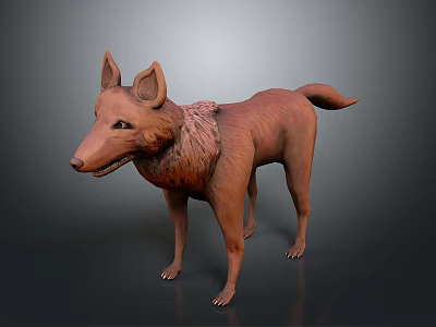 3D Wolf Character With Brown Fur Standing Pose On Neutral Gray Background 3d model