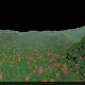 Scenic Mountain Landscape With Lush Green Forest Red Orange Trees Blue Sky And White Clouds