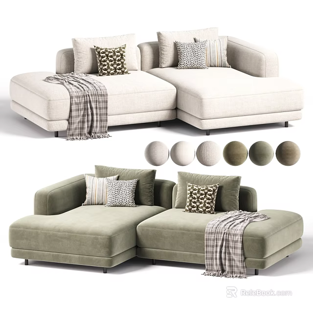 Modern Upholstered Double Chaise Sofa With Decorative Pillows And Multiple Custom Fabric Color Choices 3d model 