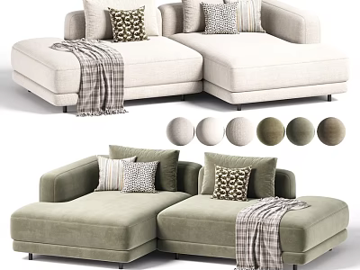Modern Upholstered Double Chaise Sofa With Decorative Pillows And Multiple Custom Fabric Color Choices 3d model