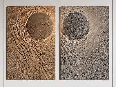 Pair Of Textured Relief Art Panels With Circular Design In Brown And Gray 3d model