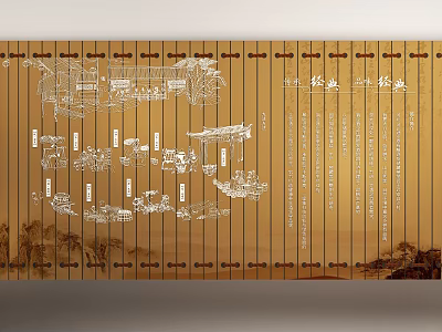 Detailed Ancient Chinese Bamboo Slips Carving Artwork Of Qingming Shanghe Tu Design 3d model
