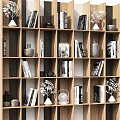 Modern Wooden Bookcase With Multiple Compartments Books And Decorative Vases