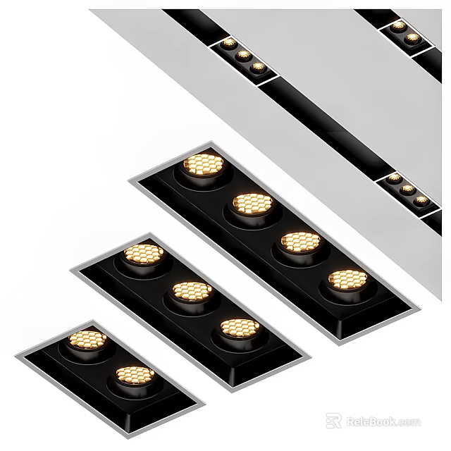 Modern Recessed Downlights And Spotlights With Black Frame And Gold Bulbs For Indoor Lighting 3d model 