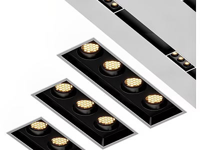 Modern Recessed Downlights And Spotlights With Black Frame And Gold Bulbs For Indoor Lighting 3d model