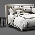 Modern Minimalist Double Bed With Neutral Tones Pillows Blanket And Bedside Table 3d model